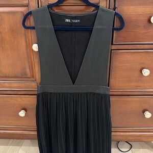 Zara Deep V-Neck Black Faux leather Dress